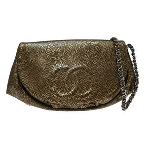 Chanel Timeless Half Moon Flap Caviar Gold Leather Handbag